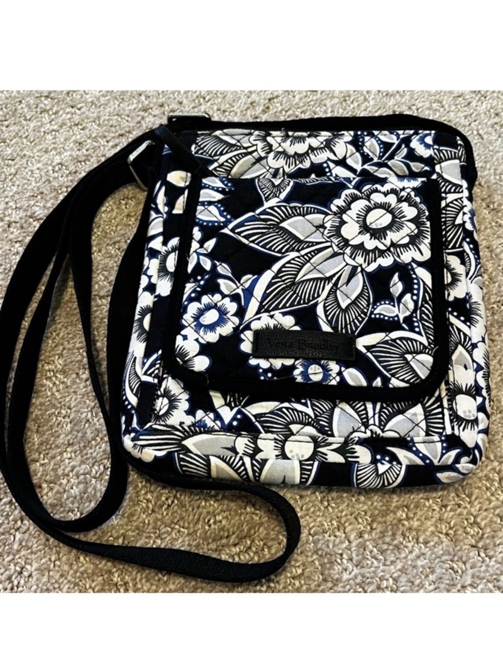 Vera Bradley Snow Lotus RFID Mini Hipster Crossbody Bag Black White Blue Floral